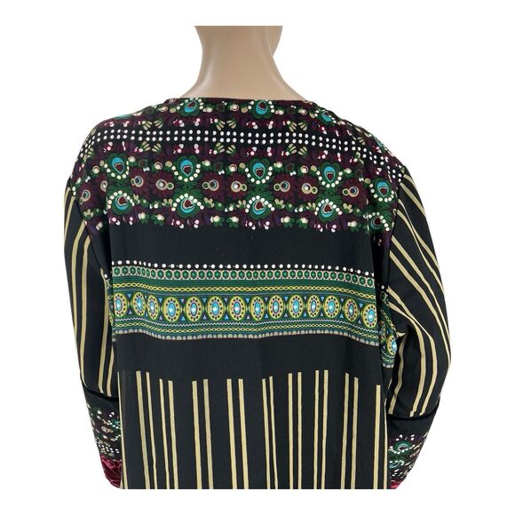 Ulla Popken Boho A Line Tunic Dress Green Floral with Red Velvet Trim SZ 16/18 - Picture 10 of 16